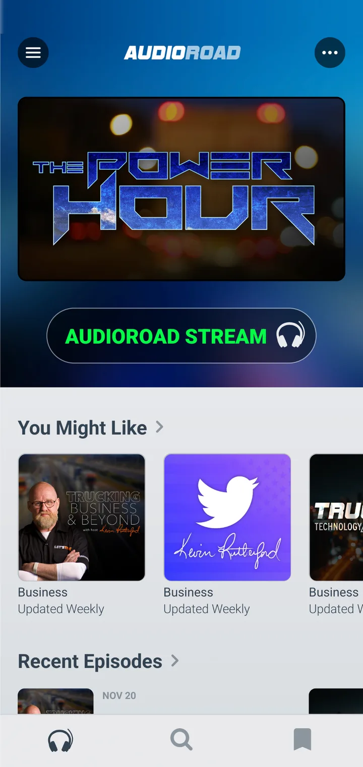 The Let’s Truck app home screen with the Audioroad stream